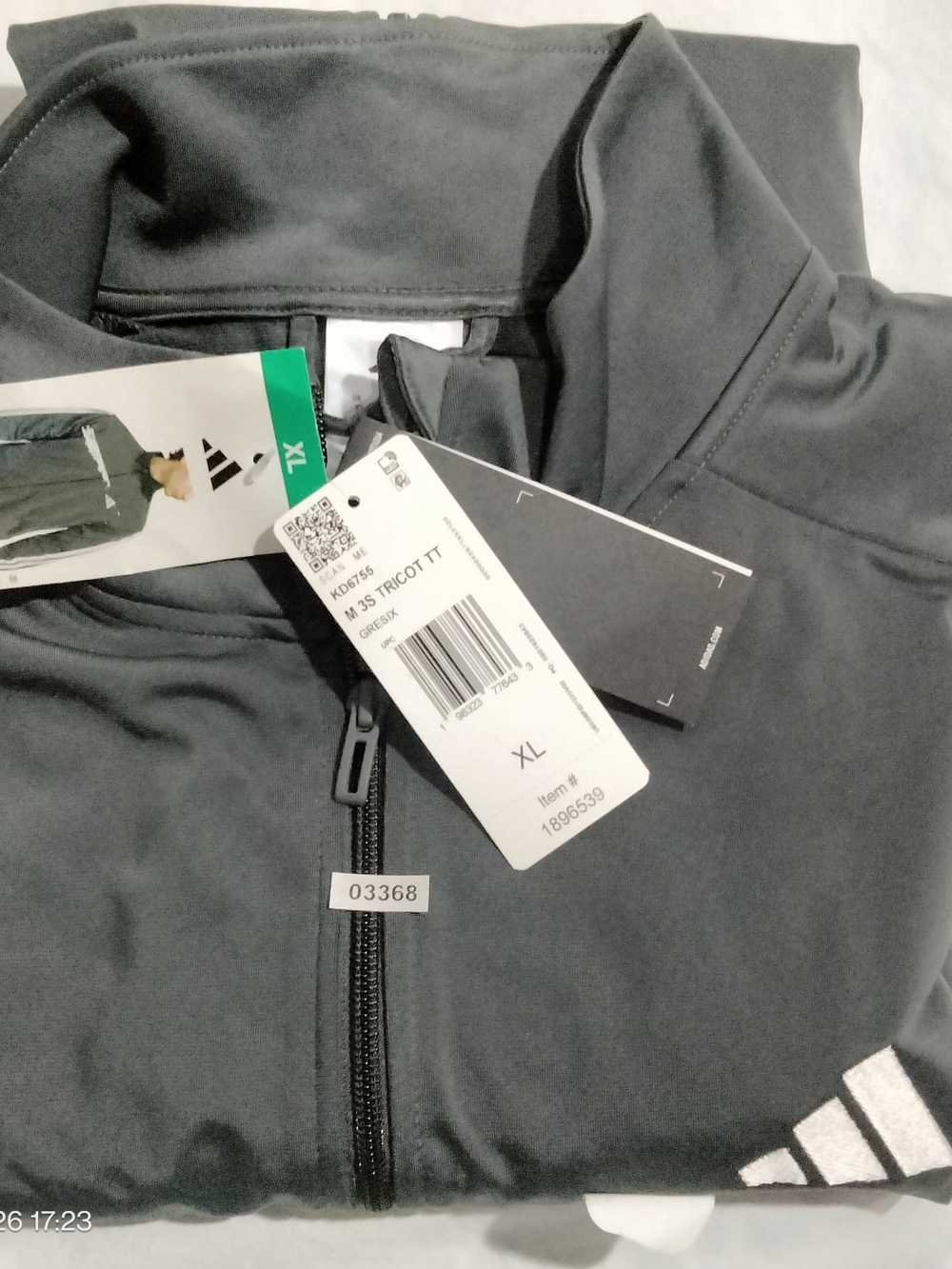 adidas Mens 3S Tricot Track Jacket Grey White Stripes XL Full Zip KD6755 NWT - Picture 5 of 5